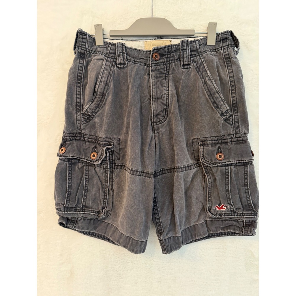 Hollister Cargo Shorts Mens 29 Gray Faded Cotton Utility Multi Pocket Casual 9"